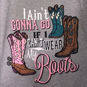 Country cowgirl boots tshirt tee Gray pink shirt L